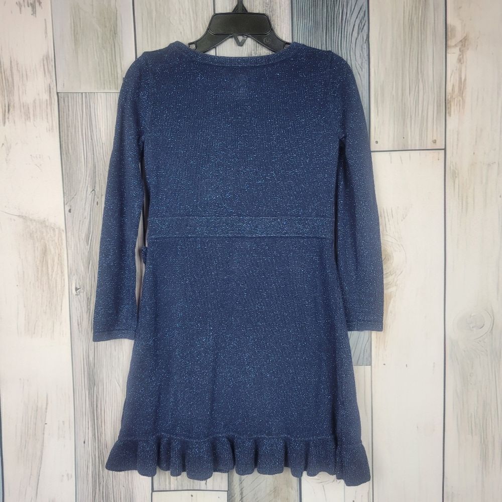 Lilly Pulitzer Girls Blue Ruffled Hem Shimmery Long Sleeve Dress Size 5 - Picture 6 of 6